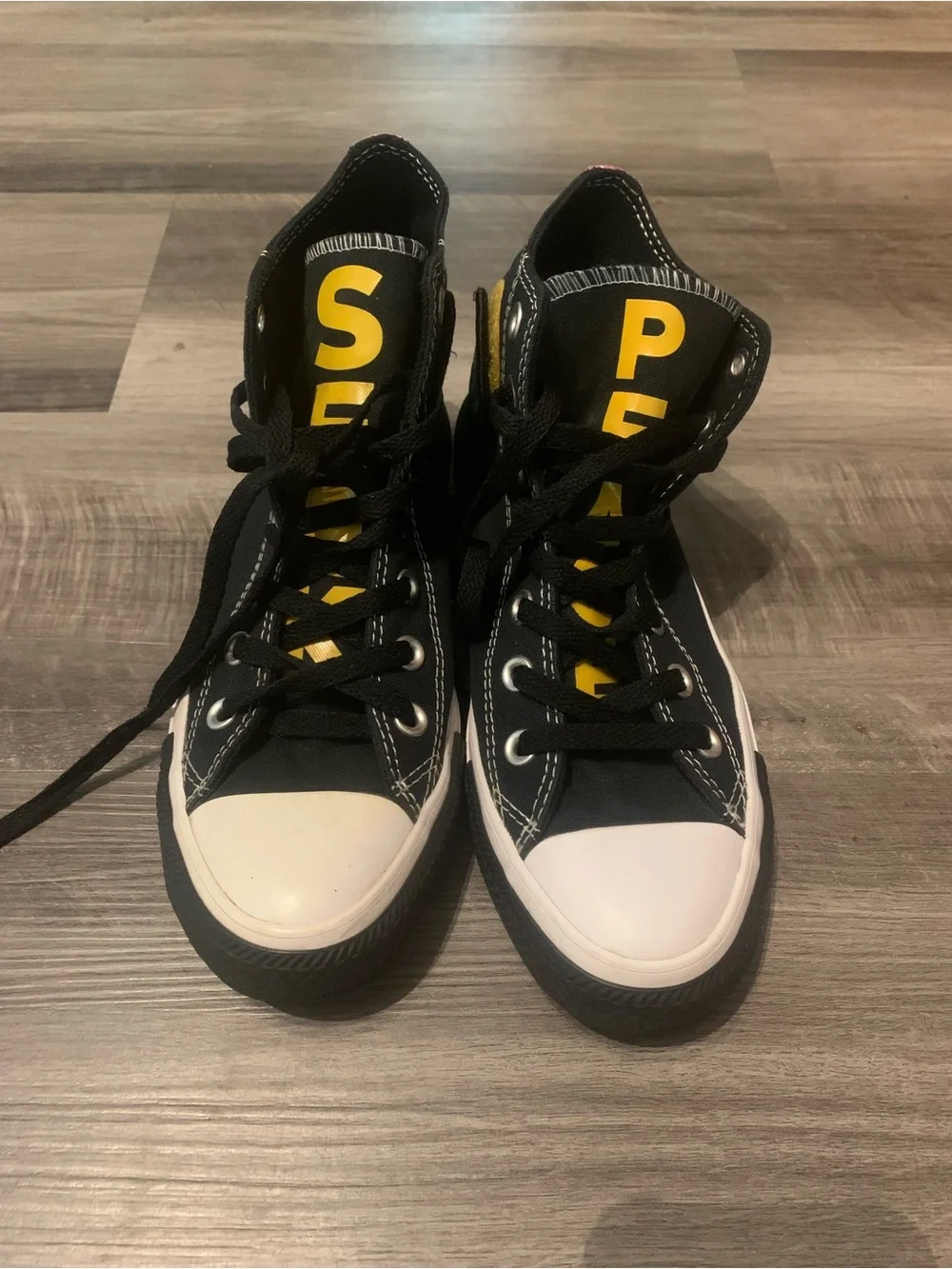 Converse Kids Black High-Top Sneakers with Yellow Tongue Lettering